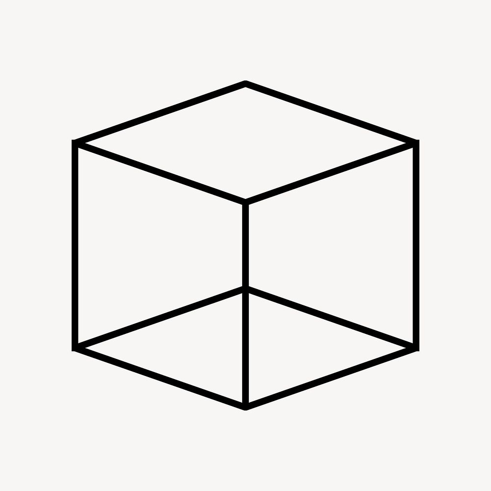 3D square block, outline shape graphic vector