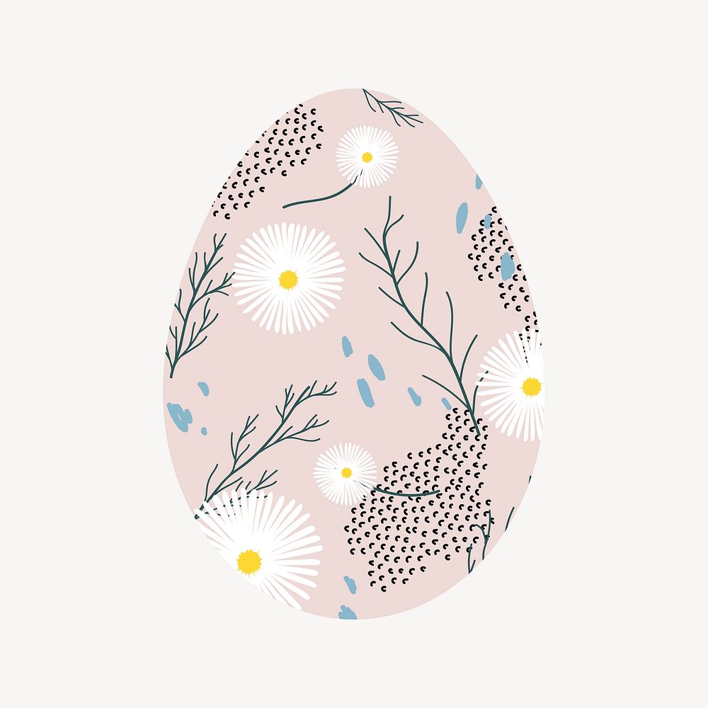 Easter egg, retro flower pattern, collage element vector