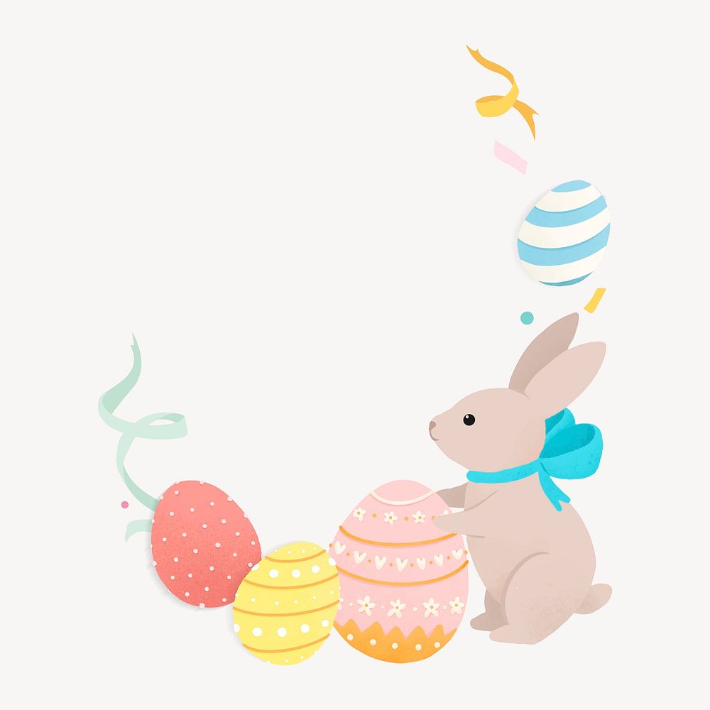 Easter bunny cute border illustration collage element psd