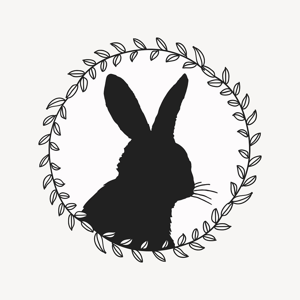 Bunny silhouette badge, collage element vector