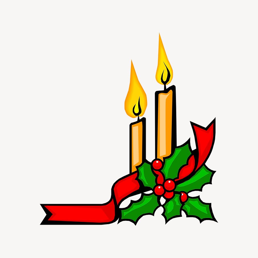 Christmas candle illustration. Free public domain CC0 image.