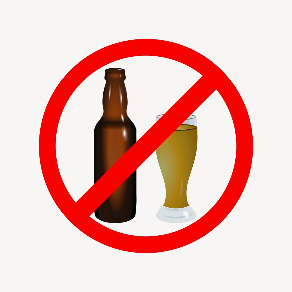 Alcoholic drink not allowed sign clipart illustration vector. Free public domain CC0 image.
