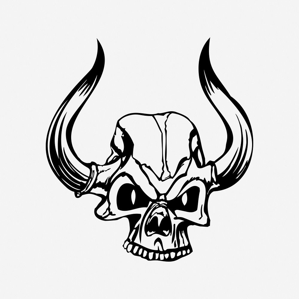 Buffalo skull illustration. Free public domain CC0 image.