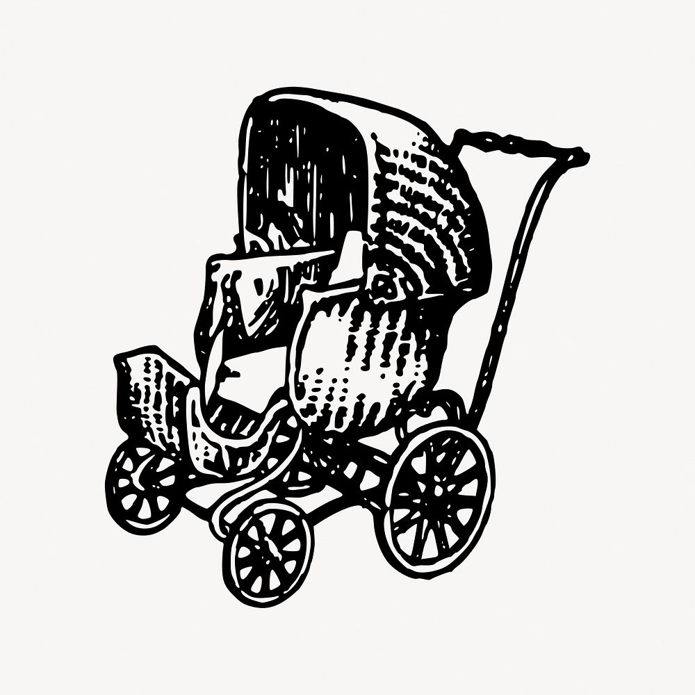 Vintage baby stroller clipart illustration vector. Free public domain CC0 image.