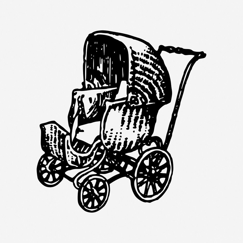 Vintage baby stroller illustration. Free public domain CC0 image.