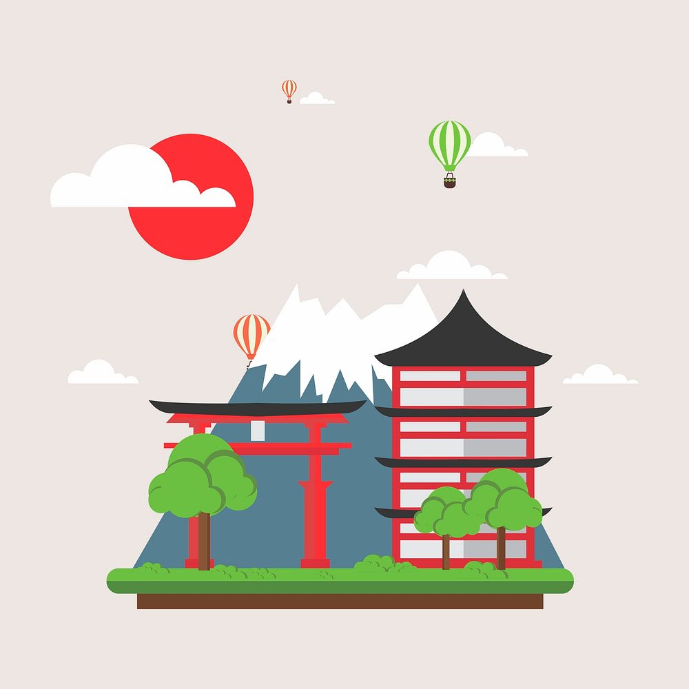 Japan landmark illustration. Free public domain CC0 image.