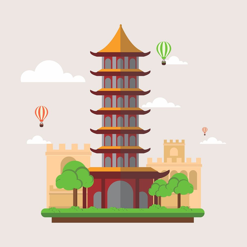 China landmark illustration. Free public domain CC0 image.