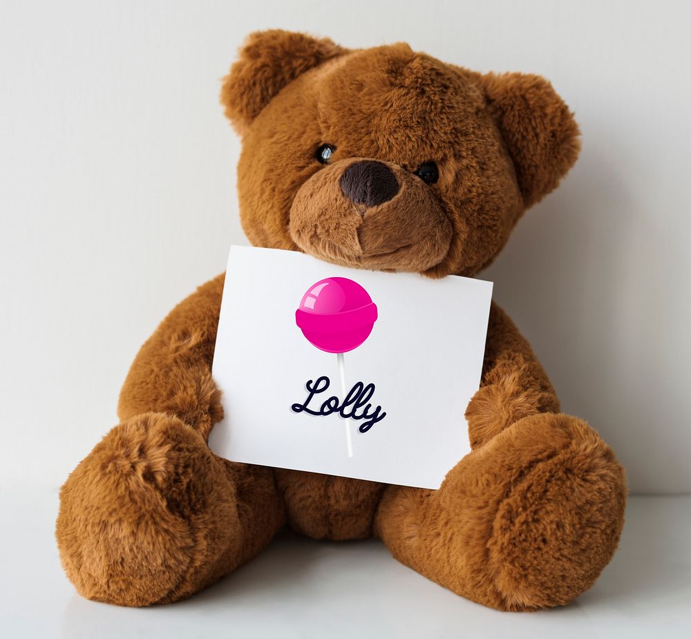 Teddy bear with illustration of sweet candy lollipop