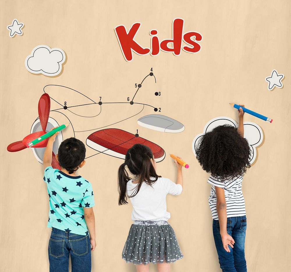 Children fun connect the dots airplane graphic