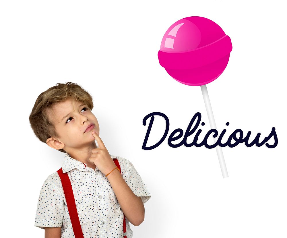 boy with illustration of sweet candy lollipop