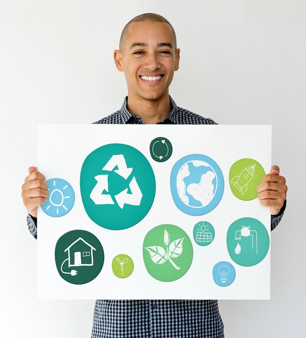 Adult Man with Recycle Sign Eco Friendly Save Earth Word Graphic