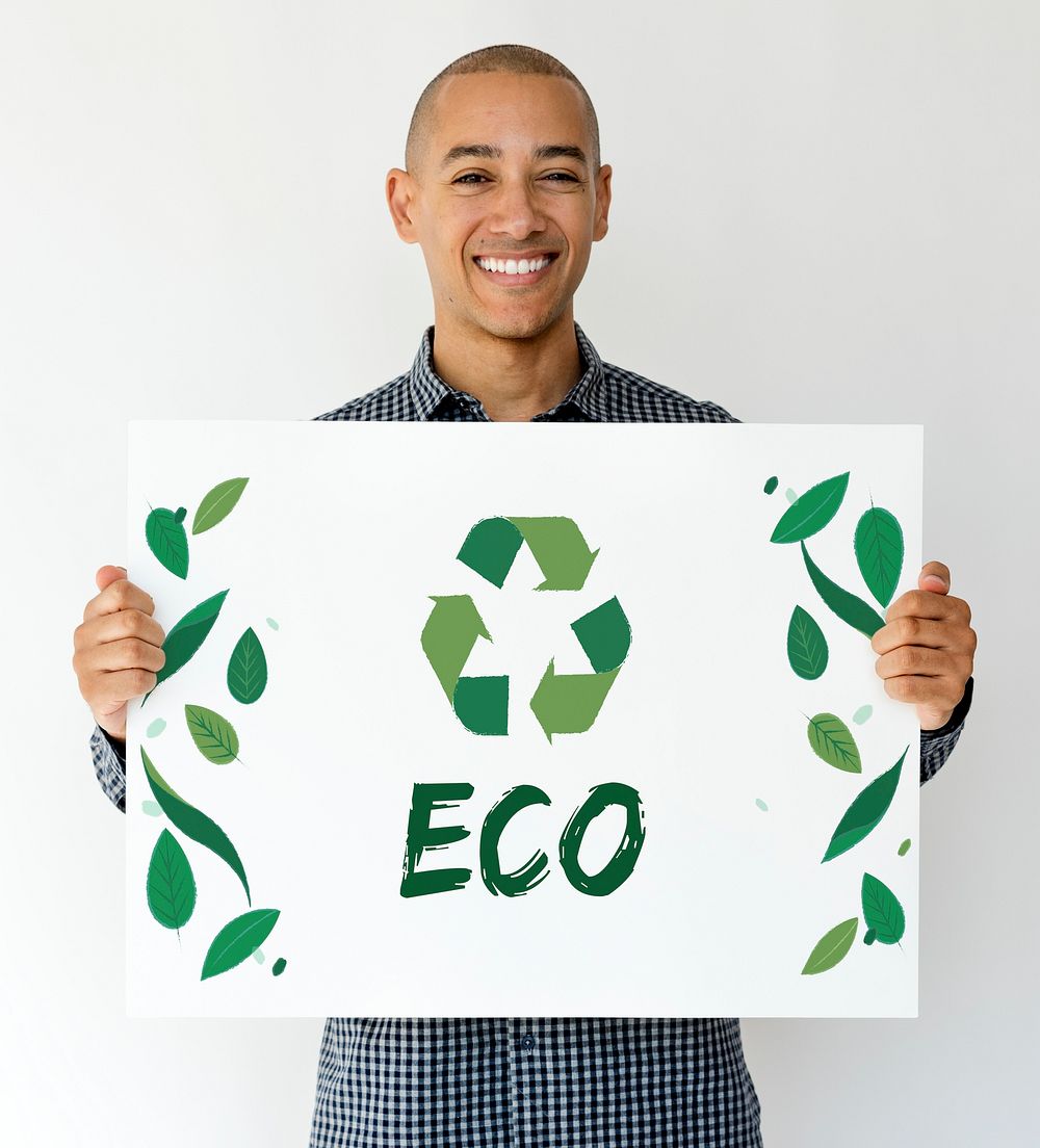 Adult Man with Recycle Sign Eco Friendly Save Earth Word Graphic