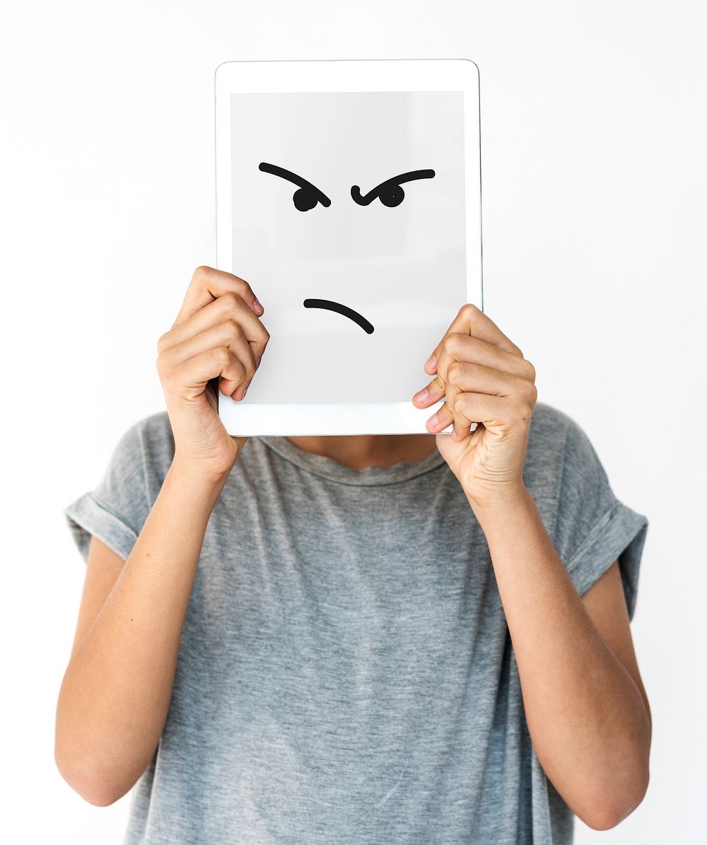Illustration of aggressive madness face on banner
