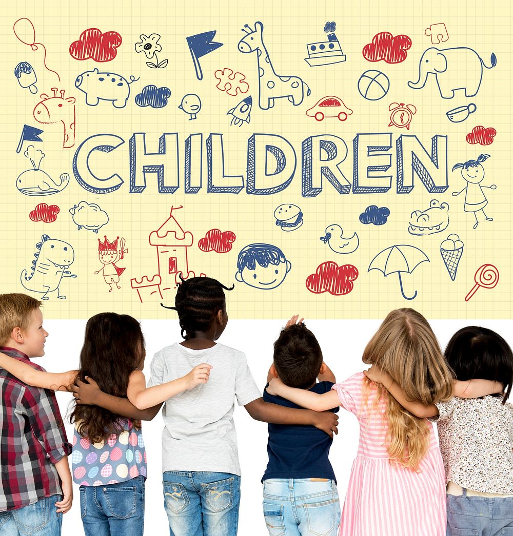 Group of children with imagination illustration