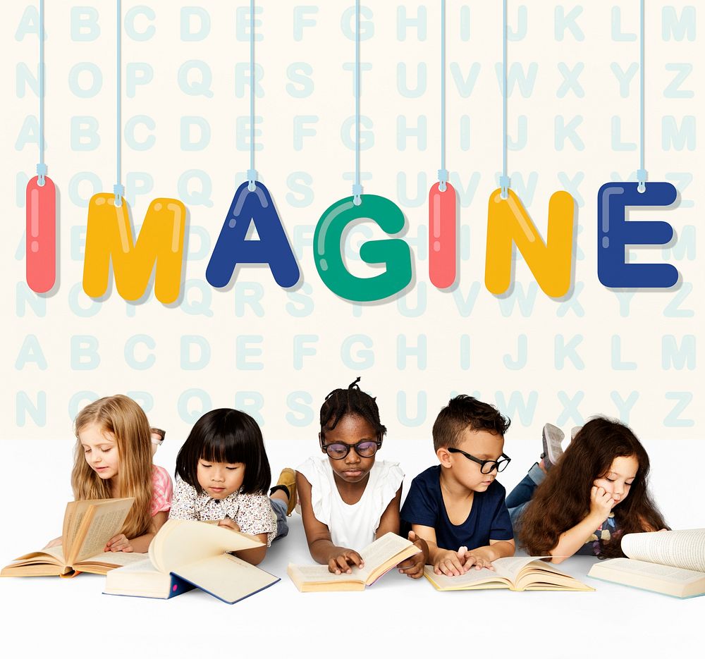Group of students with creativity imagination illustration