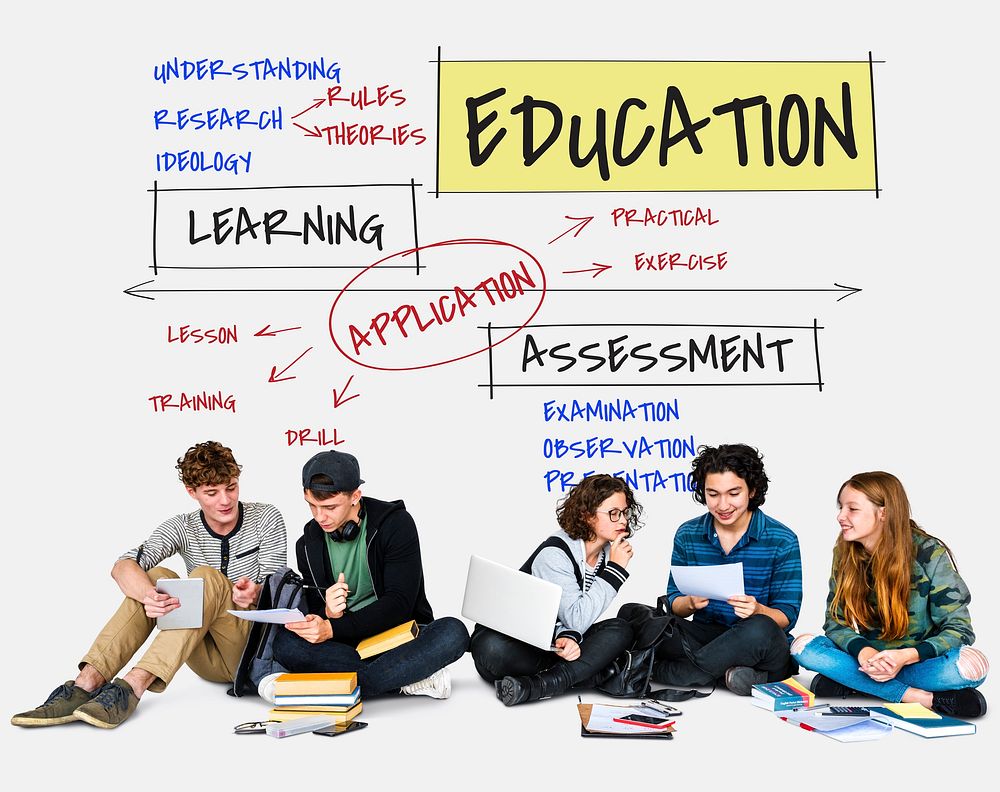 Students working network graphic overlay background