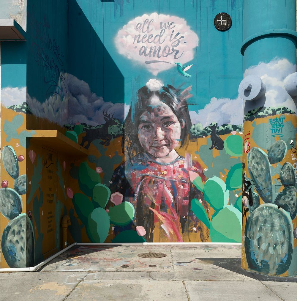                         Colorful "All We Need is Amor" mural in the Wynwood neighborhood of Miami, Florida, which Wikipedia…