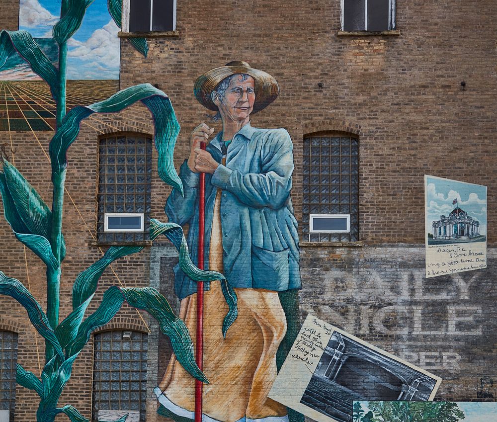                         Farmer Annie Glidden, detail from historical mural in DeKalb, Illinois, that recalls the area's…