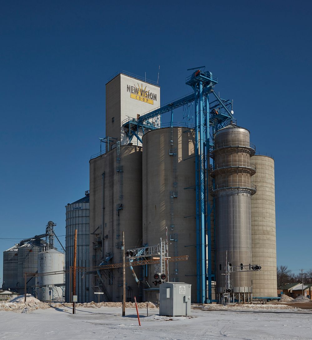                         One of several New Vision Co-Op grain elevator and silo complexes in and around Minnesota towns near…