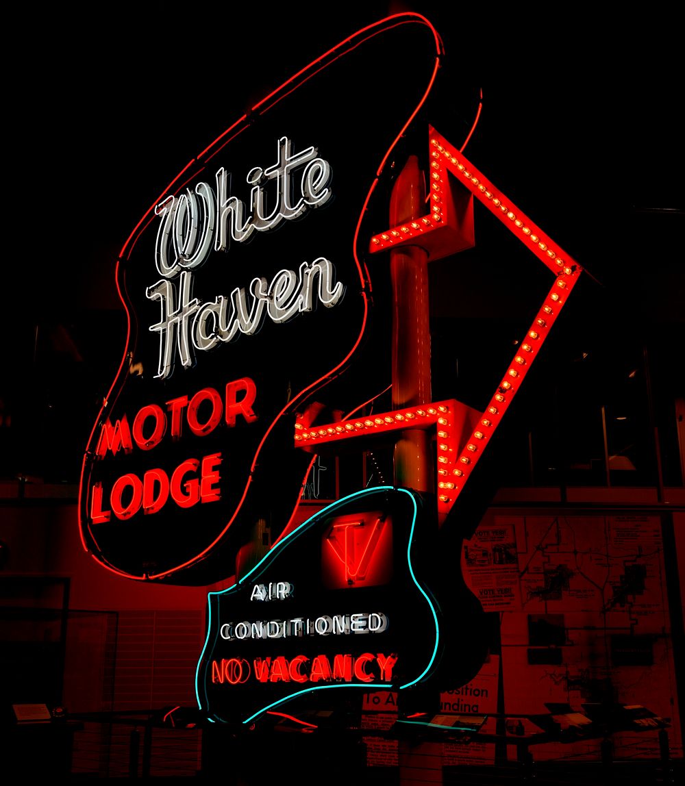                         Vintage motel neon sign preserved at the Johnson County Arts & Heritage Center in Overland Park, one…