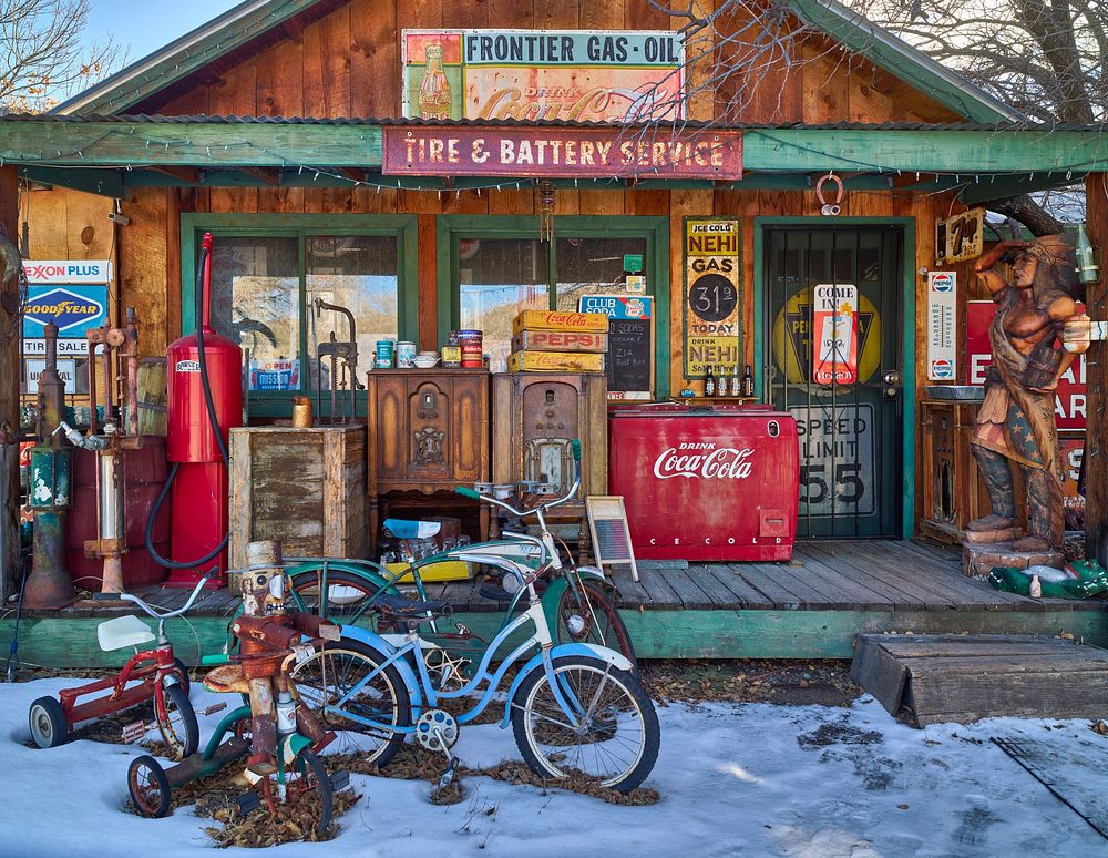                         The general-store portion of a nostalgic roadside attraction, the Classical Gas Museum, in the Rocky…