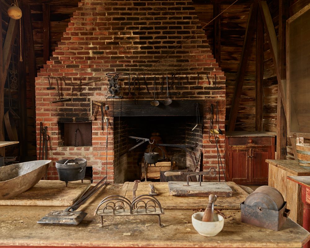                         The open hearth fireplace in the kitchen building of the Magnolia Mound sugar-plantation site in…