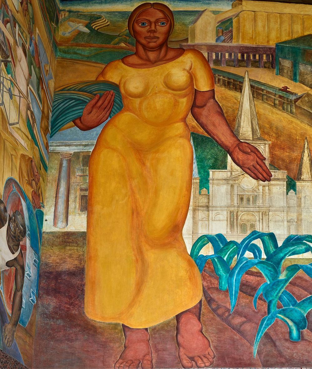                         One of four immense frescoes by Conrad Albrizio representing the industries of south and north…