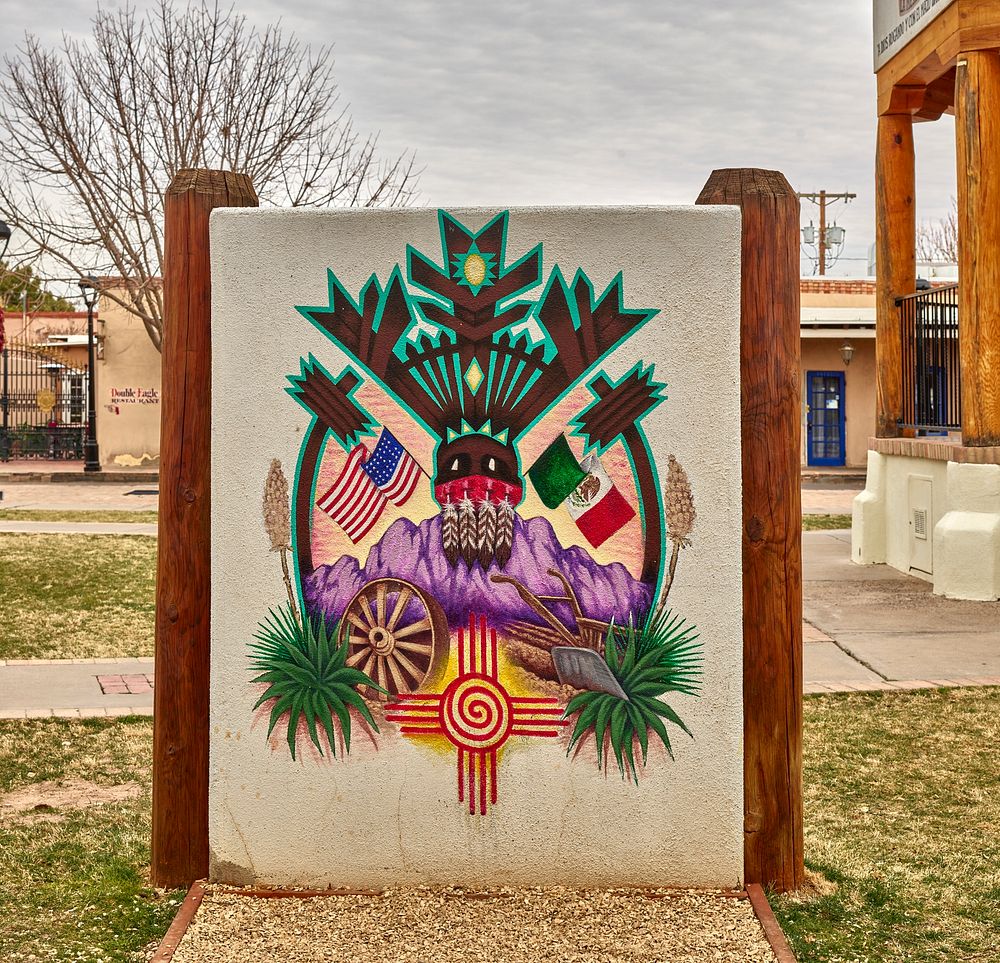                         Art on the plaza of Mesilla (locally called Old Mesilla), a historic town adjacent to Las Cruces…