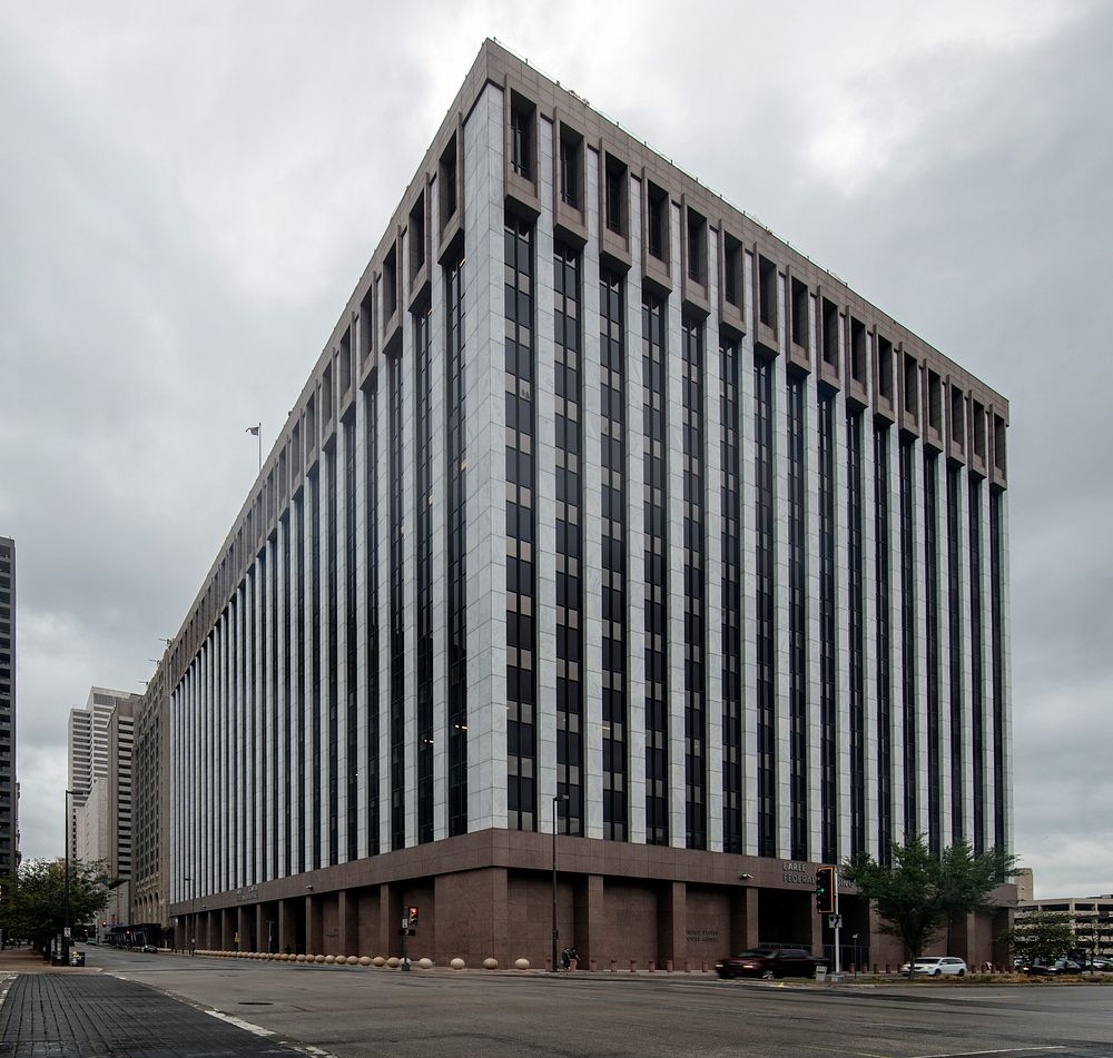                         The Earle Cabell building and U.S. Courthouse, built in 1971 shares a wall with the Art Deco-style…