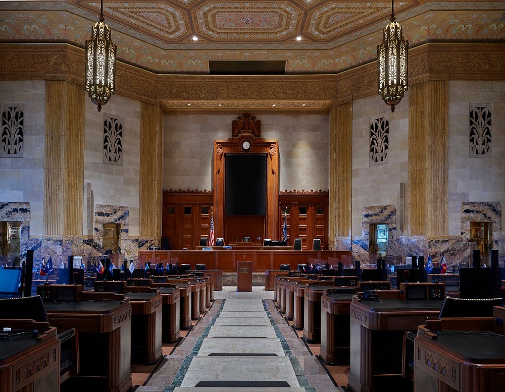                        The House chamber of the Louisiana State Capitol in Baton Rouge, which accommodates the House of…