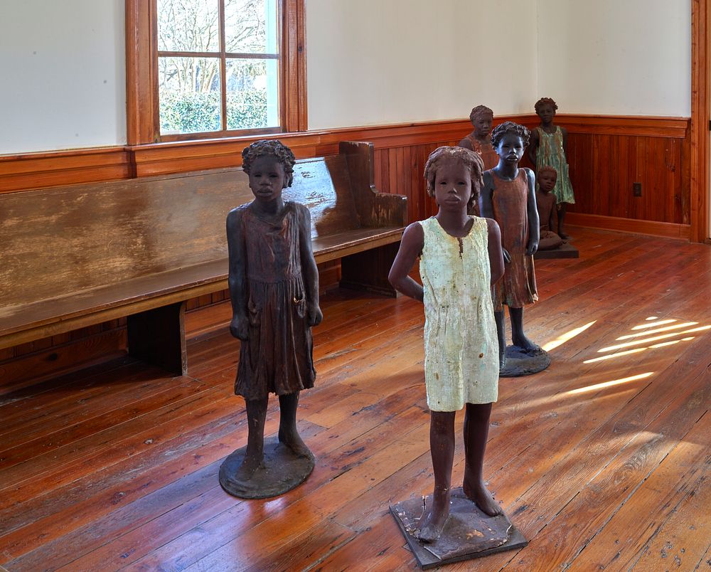                         Artist Woodrow Nash's sculptures of newly emancipated (freed) slave children at the freed-slave…