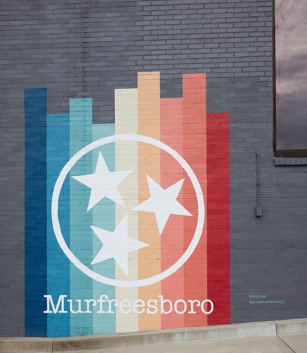                         A small mural, touting the hometown of Murfreesboro, Tennessee, a small city about 35 miles south of…