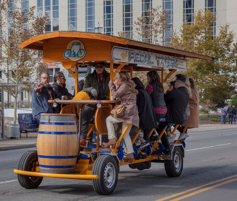                         One of dozens of pedal-powered mobile bars that carry party-hardy tourists past the Johnny Cash…