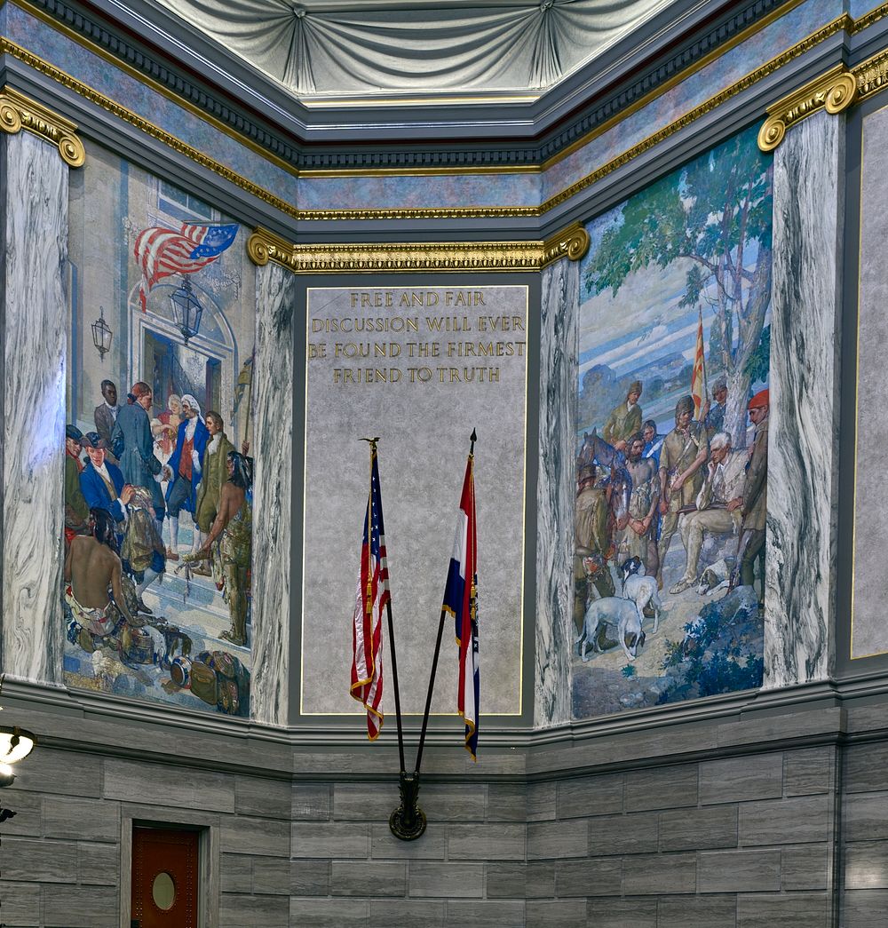                         Historical murals in the Missouri Capitol in Jefferson City, the capital city of the midwest-U.S.…