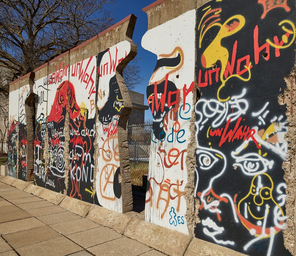                         A portion of the Berlin Wall, preserved at Westminster College in Fulton, Missouri, a private…