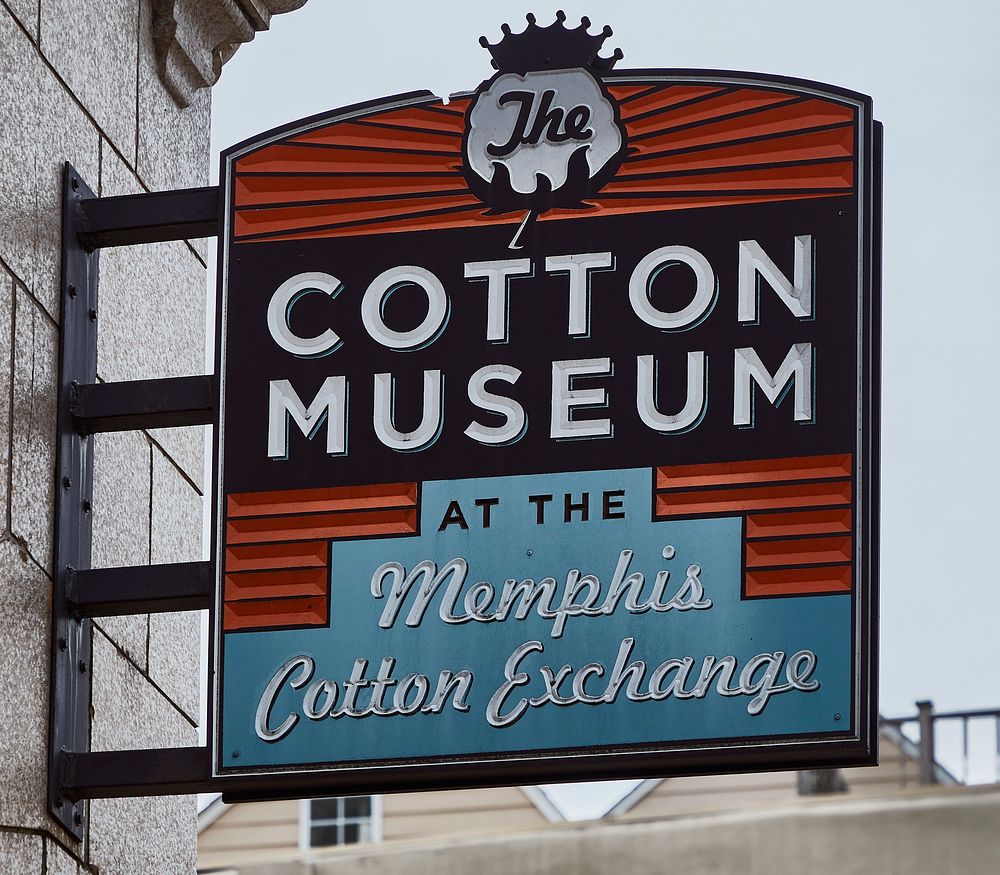                         Sign above the entrance to the Memphis Cotton Museum in Memphis, Tennessee's, Memphis Cotton…