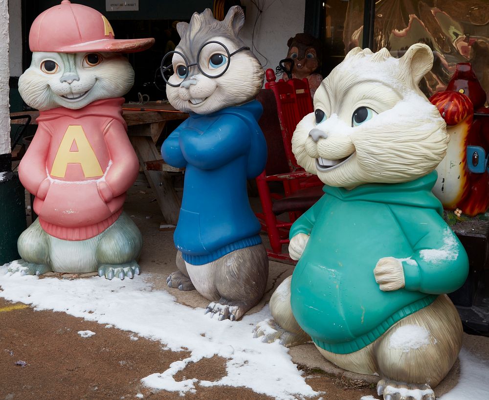                         The cute, but inanimate, residents of the Chubby Chipmunk Chocolate Co. store in Deadwood, South…