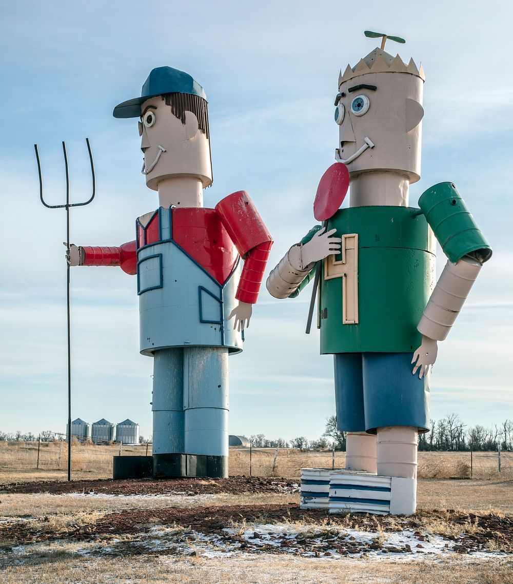                         Members of the "World's Largest Tin Family," part of artist Gary Greff's series of metal-art…