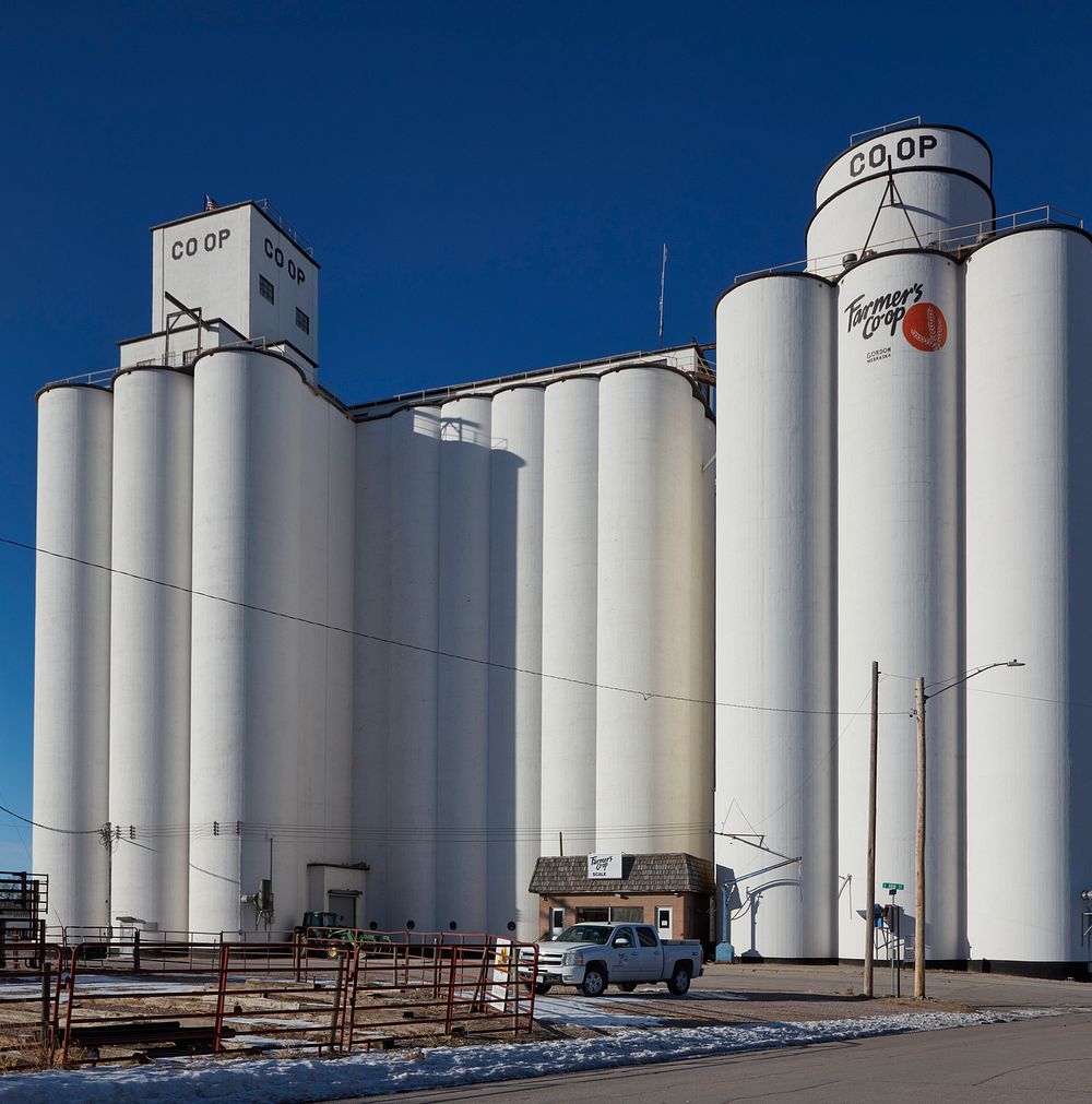                         A fairly new and massive grain elevator array in the village of Gordon in northwest Nebraska        …