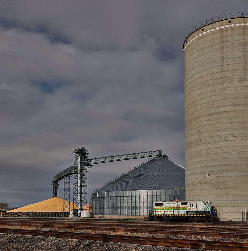                         A grain elevator and metal silo complex in North Platte, a key city in southwest Nebraska           …