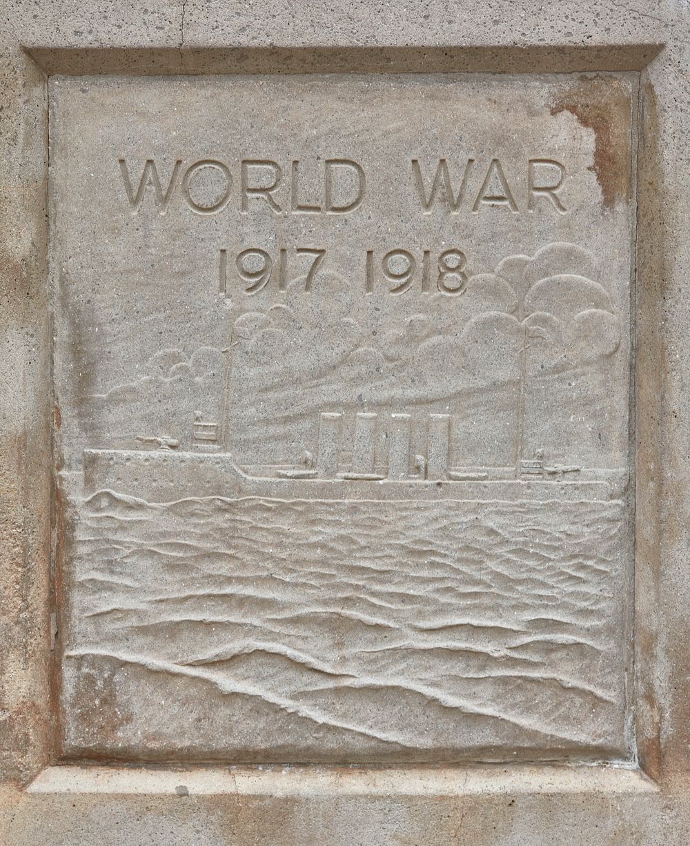                         One of the four tablets beneath depictions of soldiers from four U.S. foreign wars on War and…