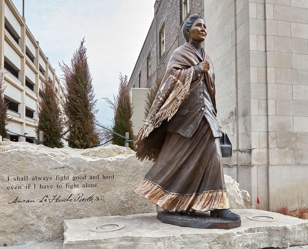                         Ben Victor's bronze sculpture of Dr. Susan LaFlesche Picotte on Centennial Mall in Lincoln, the…
