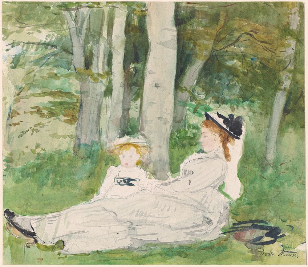 At the Edge of the Forest (Edma and Jeanne) (ca. 1872) in high resolution by Berthe Morisot. 