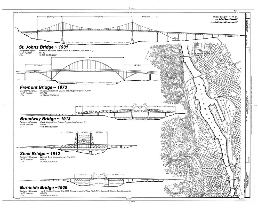 Willamette River Bridges, Spanning Willamette River at various locations, Portland, Multnomah County, OR