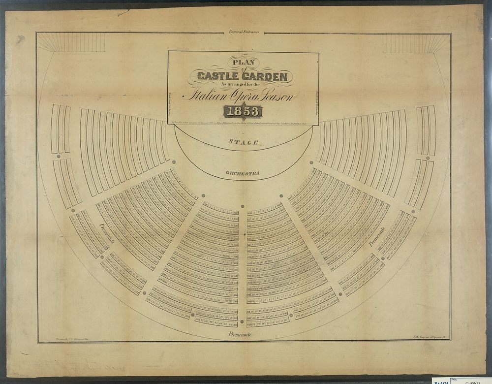 Plan of castle garden: as arranged for the Italian opera season 1853, Currier, Nathaniel, 1813-1888, lithographer