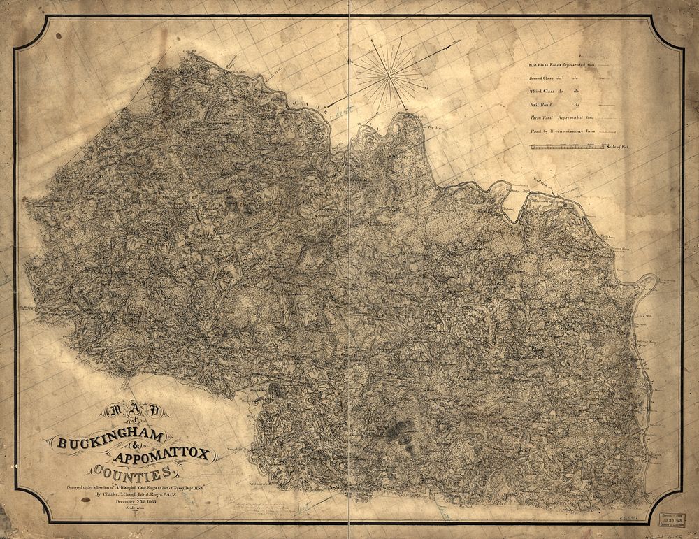 Map of Buckingham & Appomattox counties, Cassell, Charles E. and Campbell, Albert H. (Albert Henry), 1826-1899.