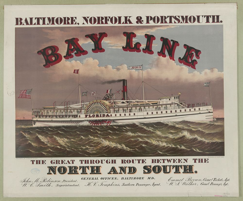 The great through route between the north and south - Bay Line - Baltimore, Norfolk & Portsmouth, Currier & Ives.