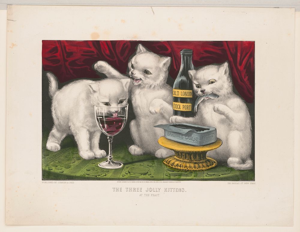 The three jolly kittens - at the feast, Currier & Ives.