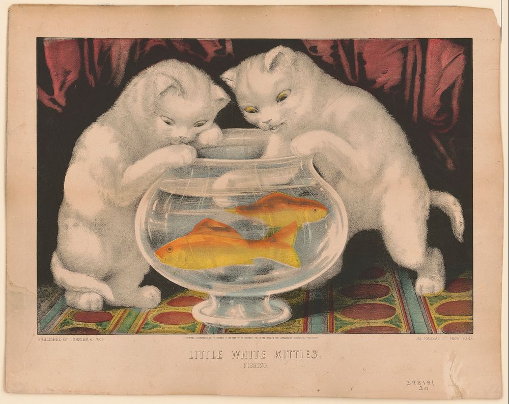 Little white kitties: fishing, Currier & Ives.