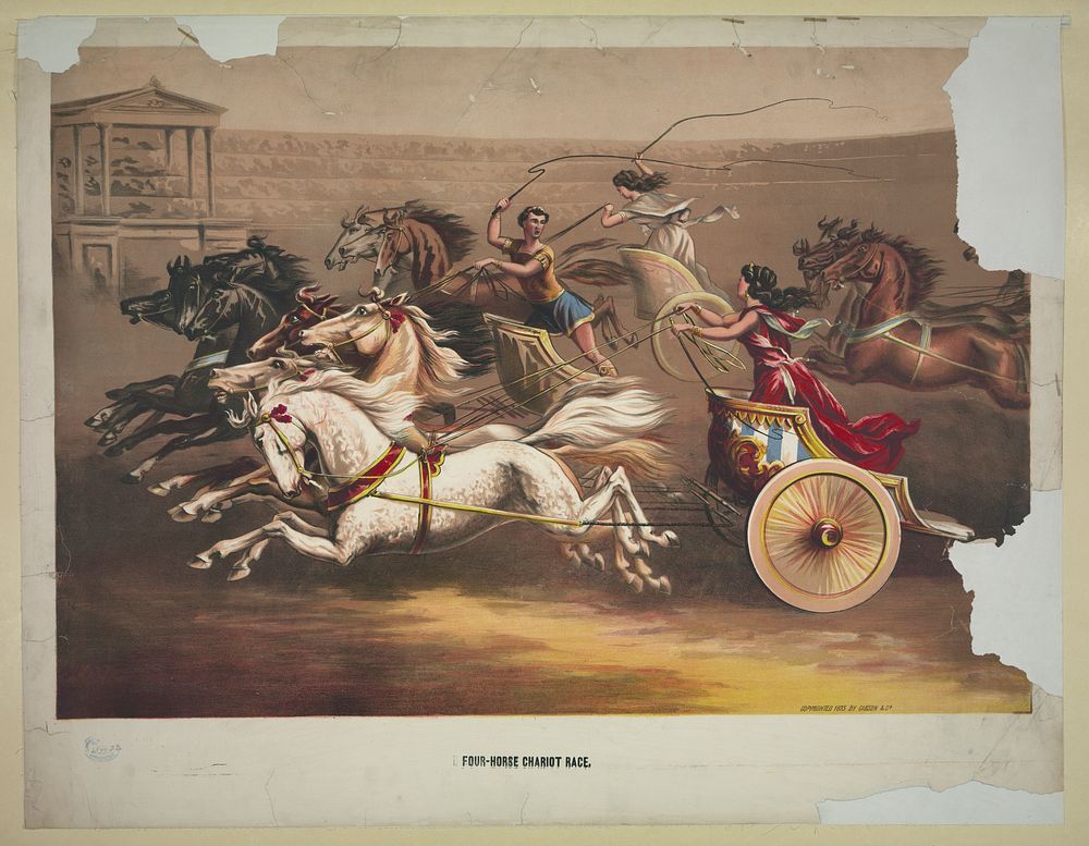 Four horse chariot race, c1875.